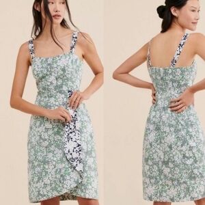 Maeve Green and White Floral Midi Dress